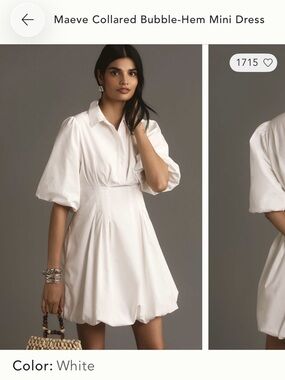 Maeve White Collared Bubble-Hem Mini Dress